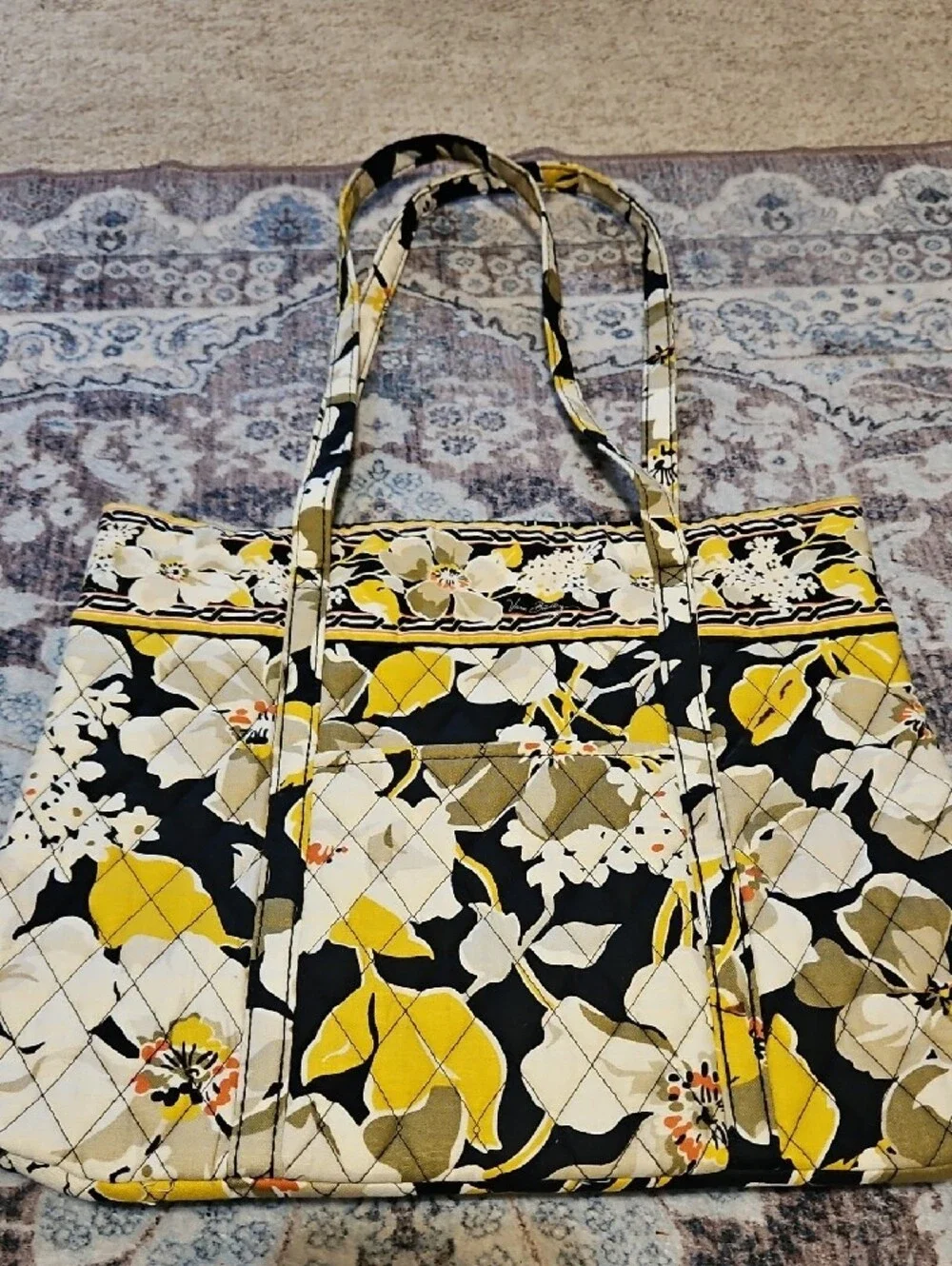 Vera Bradley Quilted Floral Tote in Yellow, Black & White